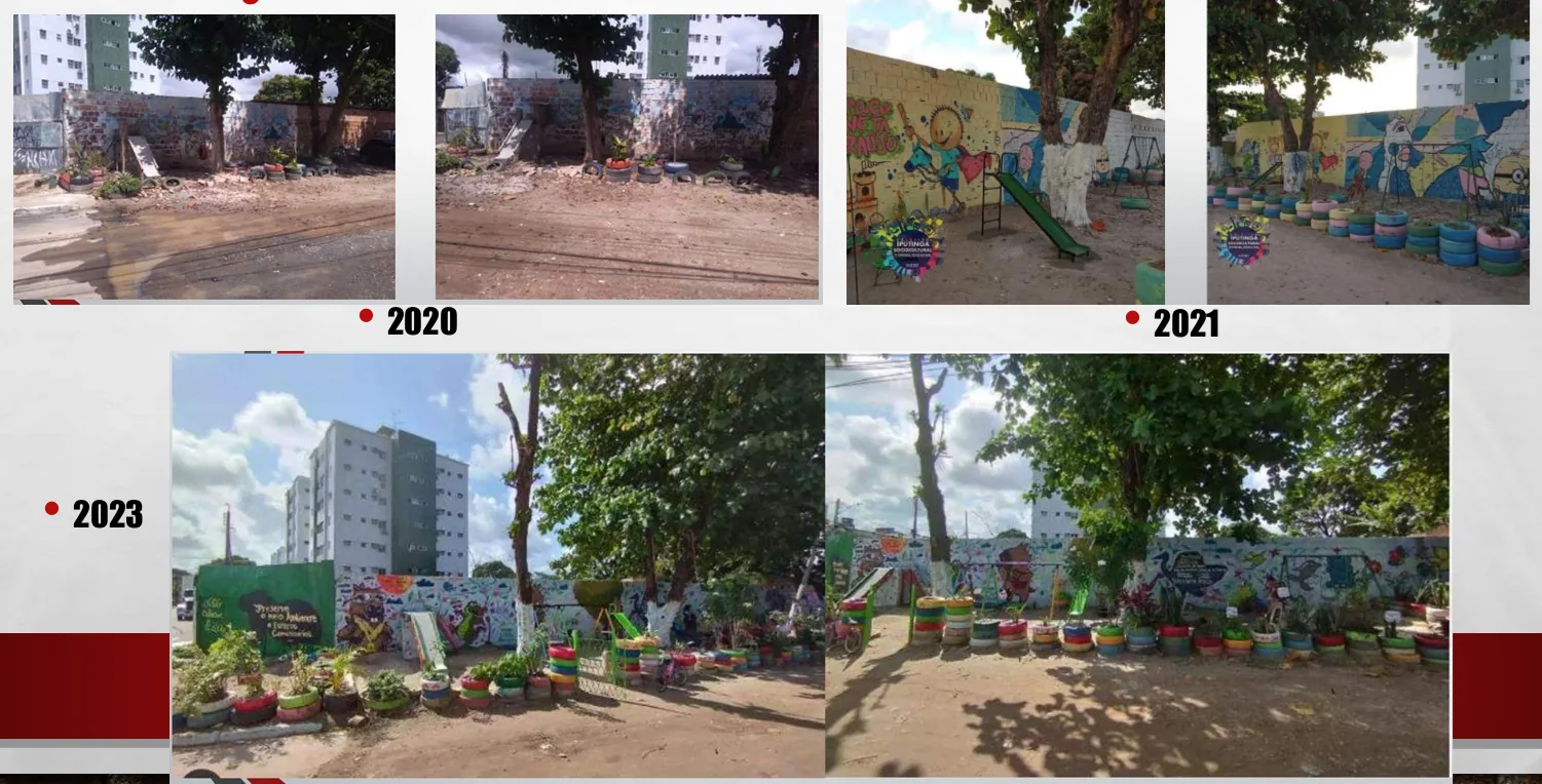 Comparativo de uma praça da Iputinga antes e depois de intervenções comunitárias